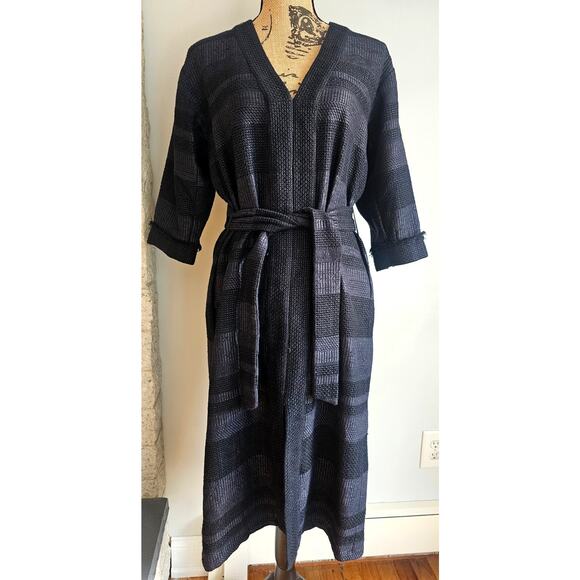 Intropia Kimono Midi Dress, Made in Spain, Black, Belted, US Sz 6 Retail $365 - Picture 1 of 12